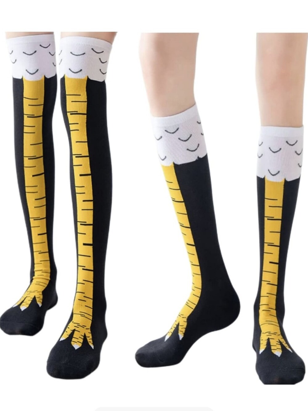 Novelty Chicken Leg Knee-High Socks for Men - Black & Yellow